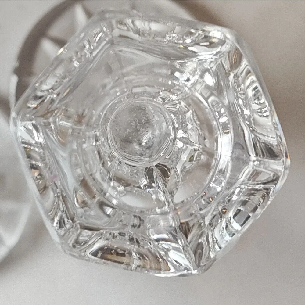 Vintage Pair Hobstar Heavy Crystal Glass Candlesticks Candleholders 7